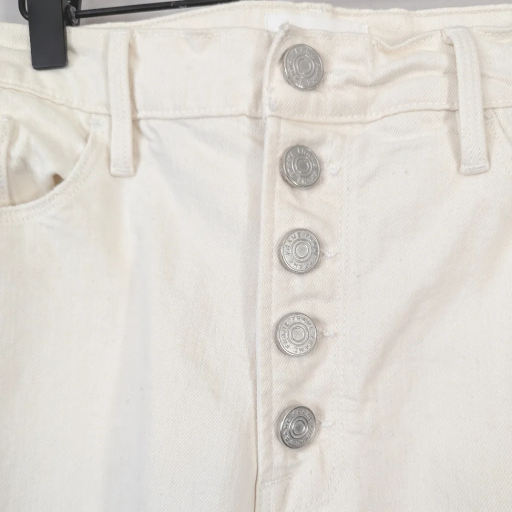 Frame Ali Wide Crop High Waist Raw Hem Button Fly Jeans Size 31 Au Natural EUC